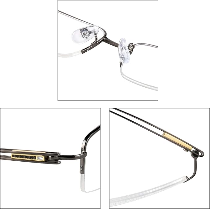 LifeArt Alloy Semi-Rimless Reading Glasses,Blue Light Blocking Glasses, Anti Eyestrain, Computer Gaming Glasses, TV Glasses for Men, Anti Glare (Black, +3.00 Magnification)