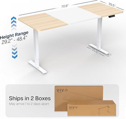 VIVO Electric 71 x 30 in Standing Desk, Memory Height Adjustment, 1B Series, White and Light Wood Top, White Frame, DESK-KIT-1W7WC