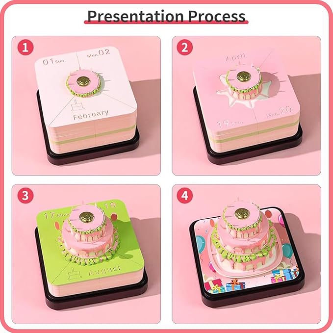 3D Time Piece Calendar 2026 DIY Calendars Tear Away Carving Art 3D Memo Pad Calendar With LED Lights sculpture artsy pads calendar notepad for Desktop Decor-Happy Birthday