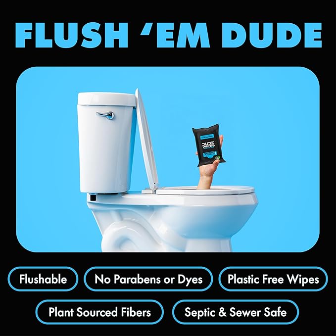 DUDE Wipes - Flushable Wipes Travel Pack - 6 Pack, 108 Count - Extra Large - Unscented - with Vitamin E & Aloe - Septic and Sewer Safe