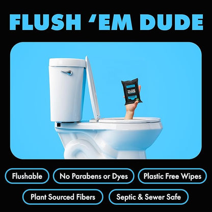 DUDE Wipes - Flushable Wipes Travel Pack - 6 Pack, 108 Count - Extra Large - Unscented - with Vitamin E & Aloe - Septic and Sewer Safe