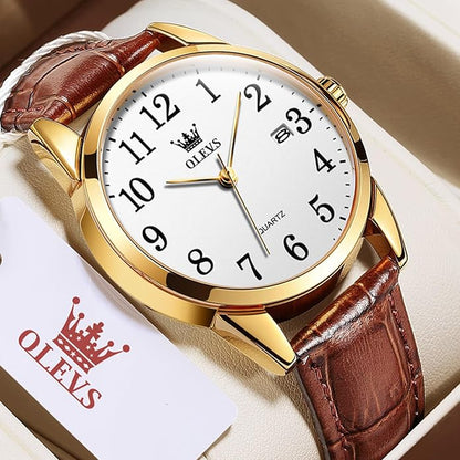 OLEVS Watch Men Mens Watches Watches for Men Leather Band Classic Brown Leather Watch Men, Analog Watch Men, Black Mens Leather Watch, Dress Waterproof Large Face Mens Watch,Relojes para Hombres Watch