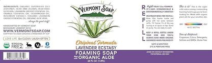 VERMONT SOAP Organic Lavender Foaming Hand Soap - Natural Moisturizing Soap for Dry Skin - Fragrance Free Liquid Bathroom Hand Soap - Lavender- 64 oz