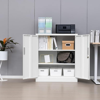 Metal Storage Cabinet with Locking Doors and Adjustable Shelves, 36.2" H Steel Storage Cabinet for Garage, Home, Office, Utility Room-White