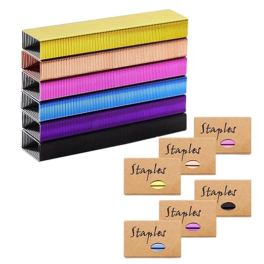 NatSumeBasics 6000 Colored Staples Colorful 26/6 Standard Staple for Desk Manual Stapler Refill, 1000 Per Color, for Office Supplies Accessories (Colorful)