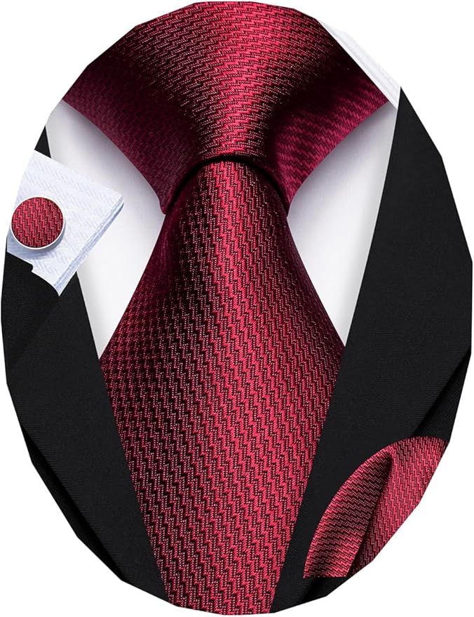 Barry.Wang Tie Sets for Men Silk Solid Necktie Stain Ties Handkerchief Pocket Square Cufflinks Wedding Business Dyed