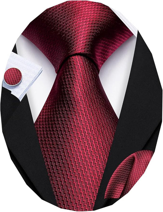 Barry.Wang Tie Sets for Men Silk Solid Necktie Stain Ties Handkerchief Pocket Square Cufflinks Wedding Business Dyed