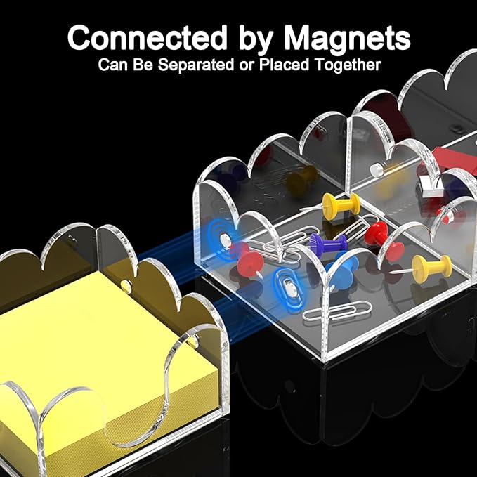 YAGELI Magnetic 3-in-1 Acrylic Sticky Note Holder Dispenser | Modern Desktop Organizer for 3x3 Post It Notes & Memo Pads with Non-Slip Base | for Productive Workspace at Office, Home or School | Clear