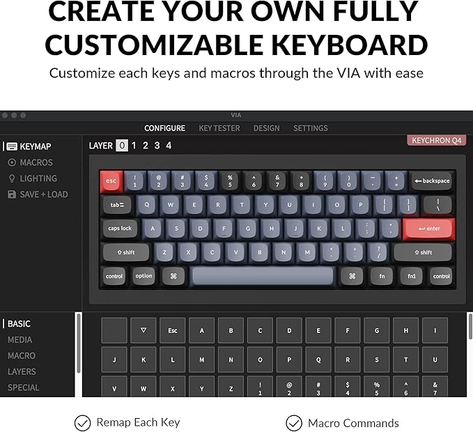 Keychron Q4 Wired Custom Mechanical Keyboard, 60% Layout QMK/VIA Programmable Macro with Hot-swappable Gateron G Pro Brown Switch Double Gasket Compatible with Mac Windows Linux (Black)