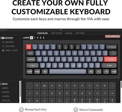 Keychron Q4 Wired Custom Mechanical Keyboard, 60% Layout QMK/VIA Programmable Macro with Hot-swappable Gateron G Pro Brown Switch Double Gasket Compatible with Mac Windows Linux (Black)