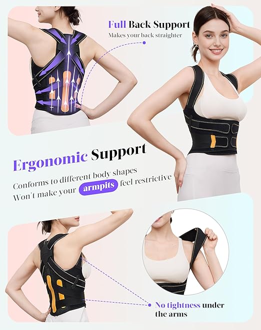 Posture Corrector for Women and Men, 5 Full Back Support Brace Rods, FSA&HSA Eligible, Adjustable Shoulder Straightener, Improving Hunchback Posture, Upper and Lower Back, Neck Pain Relief, Medium