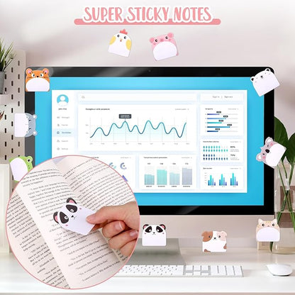 Cute Sticky Notes - 12 Animal Designs, 360 Sheets for Party Bags & Favors