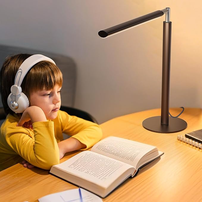 Brown LED Desk Lamp - 16" Foldable Metal Desk Light with Base, 15W, 1200LM, Dimmable Color Changing Table Lamp for Reading Study, Modern Table Lamp for Home Office Laptop College Dorm