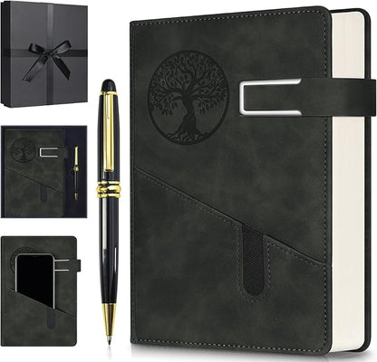 Lined Notebook Journal for Men Women, 365 Pages Numbered College Ruled Notebook, Hardcover Leather Journal with Pen & Gift Box, Thick Daily Diary, Professional Notebooks for Work, School, Business, A5