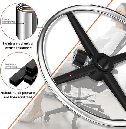 Silver 20" Chrome Foot Rest Ring for Drafting Stool or Office Chair,Piston Foot Ring,Foot Rest for Office Chair (Silver, 20'')