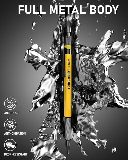 Four Candies 1.3mm Mechanical Pencil Set — Heavy Duty Carpenter Pencil with Lead Refills & Eraser