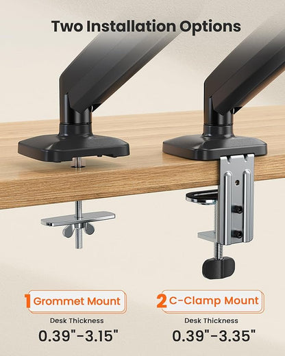 ErGear Single Monitor Arm, Adjustable Monitor Mount for 13–49 inch Screens, Computer Monitor Stand with VESA Mount, C-Clamp & Grommet Base, Max Load 22 lbs, Max VESA 100x100mm, EGSS25B
