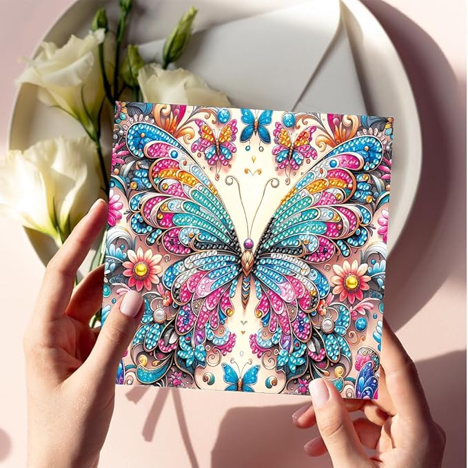 6PCS Diamond Art Painting Greeting Cards,Happy Birthday Cards with Envelopes,DIY Card Making Kits Thank You Card Arts Crafts for Special Occasion Festival Craft Gift(Butterfly)