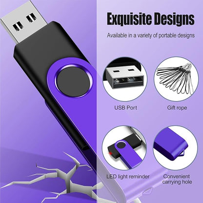 EASTBULLUSB Flash Drive Bulk 16GB 20 Pack with Lanyards USB 2.0 Thumb Drive Bulk Memory Stick Swivel Pen Drive for Storage and Backup 16GB 20 Pack, Purple