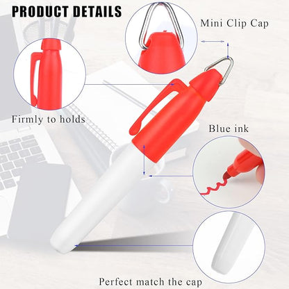 50 Pcs Mini Permanent Markers with Cap Clips Golf Ball Marker Pen Dry Erase Markers with Triangle Hook Golf Keychain Clips for Badge Red Ink Pens for Office School Outdoor Activities,Fine Point