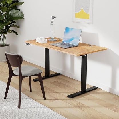 Electric Standing Desk 48 x 24 Inches Adjustable Height Sit Stand Up Desk for Home Office Computer Workstation with 2 USB Ports 3 AC Power Outlets Memory Preset and Wheels, Brown