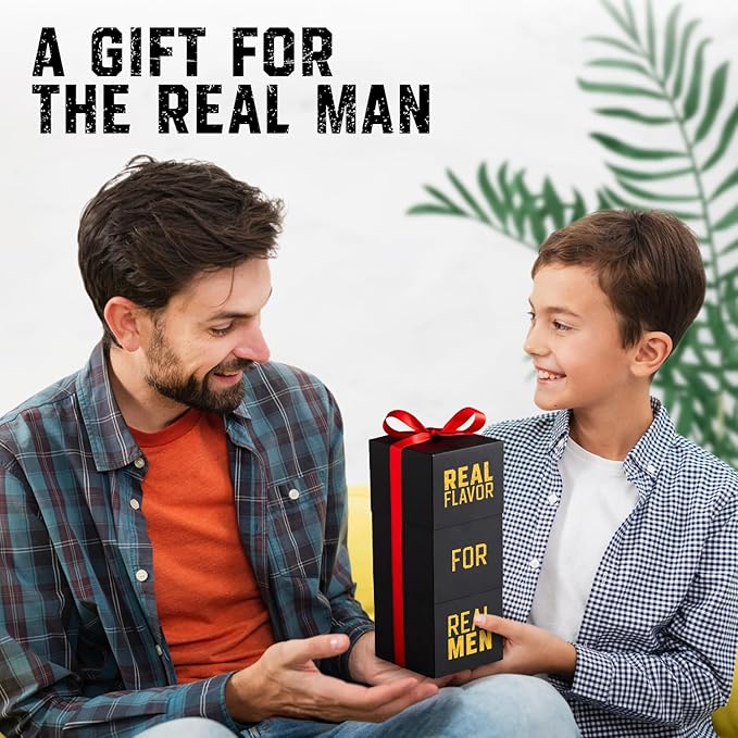 Mens Nut Gifts Box, Featuring Spicy Peanuts, Rice Crackers and Banana Chips in 3 Cube Boxes, Ideal Gift for Men.