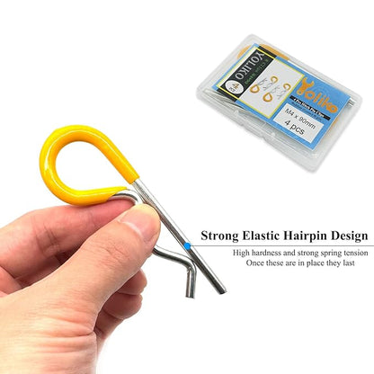 4Pcs Heavy Duty Hitch Pins Clip R Clips Spring Retaining Wire Hair Pins Cotter Pin Strong Spring Rubber-Coated Grip R Clip for Trailer Tractors Mower Carts Truck Pin Clip M4x90mm
