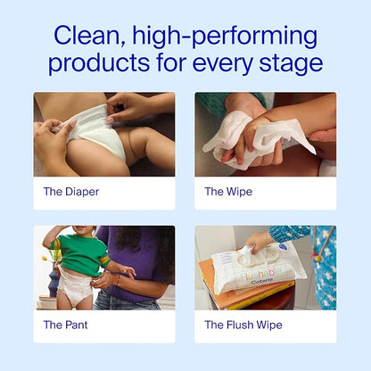 Coterie Flushable Wipes for Toddlers, Designed for Potty Training, Safe for Sensitive Skin, Hypoallergenic, 99% Water, Plant-Based, Fragrance Free, Sewer & Septic Safe, 4 Pack (224 Wipes)
