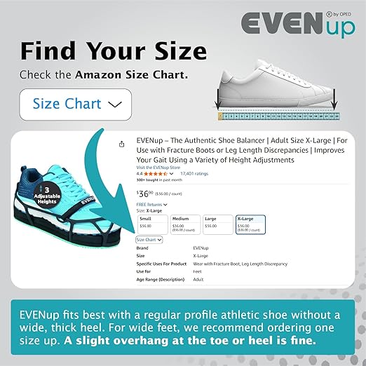 EVENup - Shoe Lift for Walking Boot I Adult Size Large I Shoe Balancer for Use with Fracture Boots or Leg Length Discrepancy I 3 Adjustable Heights for Gait Improvement I Shoe Leveler, Shoe Riser