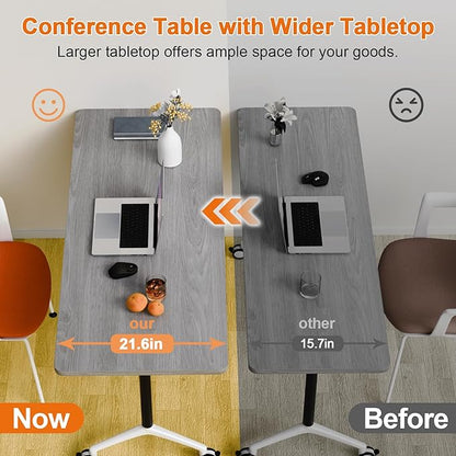 Conference Room Table, 55 Inch Folding Conference Tables with Wheels, Modern Office Meeting Table, Easy Flip & Nest Design, Rectangular Seminar Tables with Metal Frame for 2-24 People(C 4PCS)