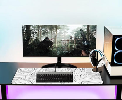 Large Mouse Pad 31.5 x 11.8 in, Gaming Mousepad with Stitched Edges, Premium Microfiber Cloth Surface, Waterproof Non-Slip Base Keyboard Desk Mat for Home Office Gaming, White Black Lines