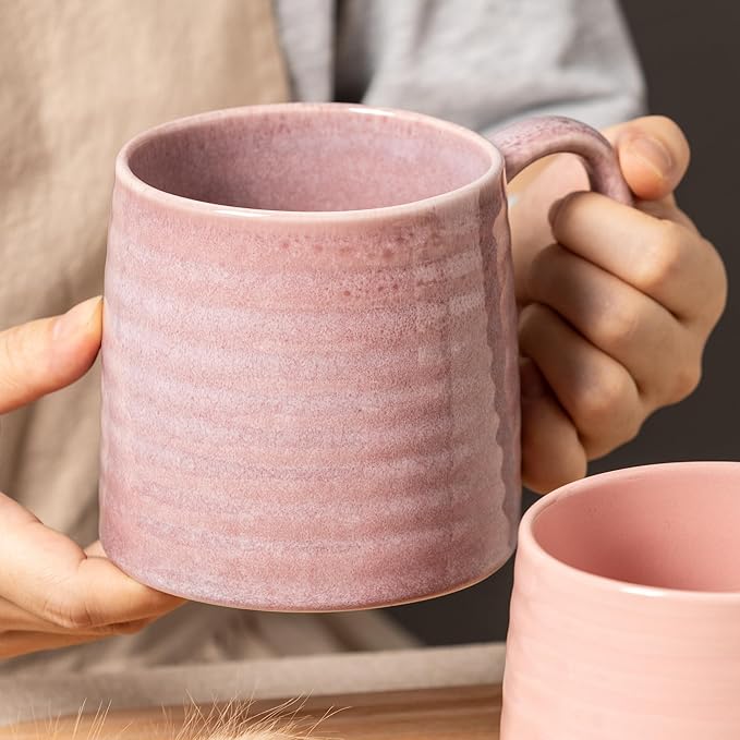 Ceramic Coffee mugs, 21 oz, Extra Large Mugs, Big Tea Cups, Large Handle, Pottery Mugs, Big Belly, Transmutation Glaze，Wide Bottom, stripe pattern, Microwave and Dishwasher Safe. (Purple