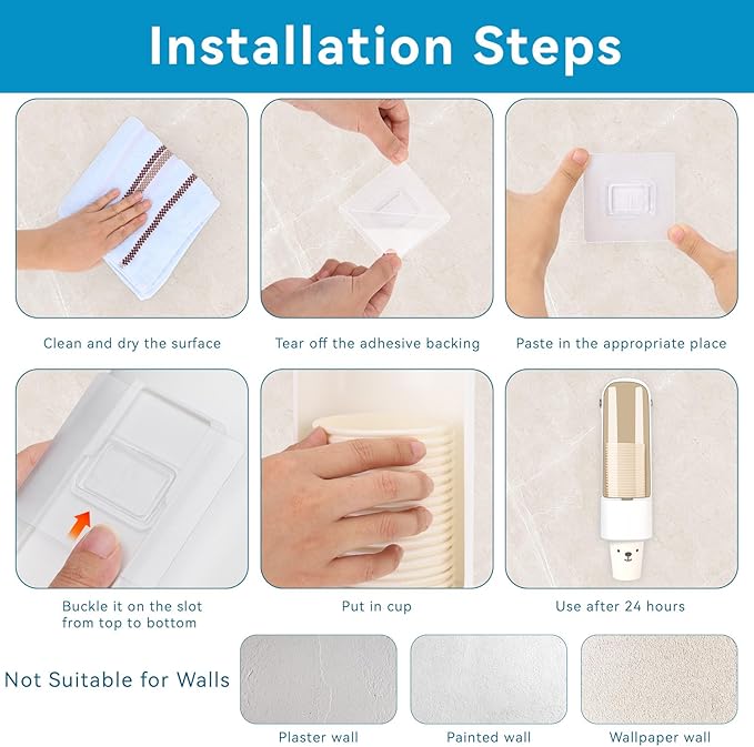 Cup Dispenser, Disposable Cup Holder for 5-7 oz Paper Cups and Plastic Cups, Wall Mount Water Cooler Cup Holder for Bathroom Office Home Gym, Pull Type Water Cup Dispenser with Clear Window - White