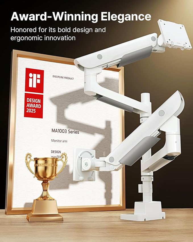 monTEK Sleek Aluminum Monitor Arm for 17–57” Ultrawide Screens up to 59 lbs, USB 3.0 A/C, Heavy Duty Dual Monitor Arm Desk Mount, Pneumatic Lift, Quick-Release Plate, Clamp/Grommet, max VESA 100x100