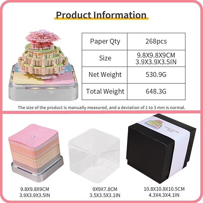 3D Time Piece Calendar 2026 DIY Calendars Tear Away Carving Art 3D Memo Pad Calendar With LED Lights sculpture artsy pads calendar notepad for Desktop Decor-Sky castle