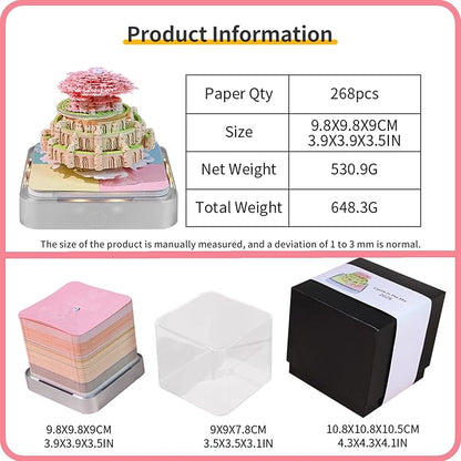 3D Time Piece Calendar 2026 DIY Calendars Tear Away Carving Art 3D Memo Pad Calendar With LED Lights sculpture artsy pads calendar notepad for Desktop Decor-Sky castle