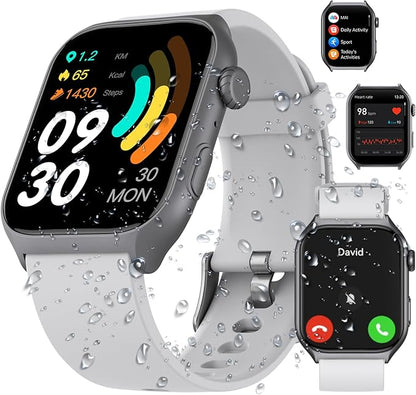 Digital Watch with 2" HD Color Screen, 45 Days Long Battery, IP68 Waterproof, Answer/Make Call/Quick Reply/AI Voice Assistant, 100+ Sport Modes, Health Fitness Tracker for Android and iOS (Gray)