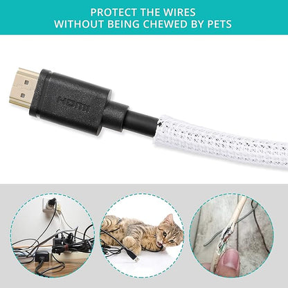 20ft - 1/4 inch White Cable Sleeve, Cable Organizer for Desk PC TV Computer, Wire Protector Cable Wrap Cover, Cord Management for Home Office