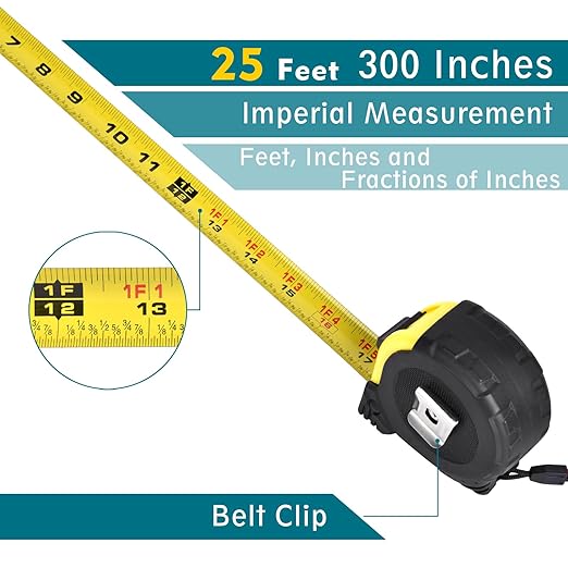 Tape Measure 25 Ft - Metal Retractable Tape Measure with Fractions, Easy Read, 1-inch Wide X 25 Foot - Purple