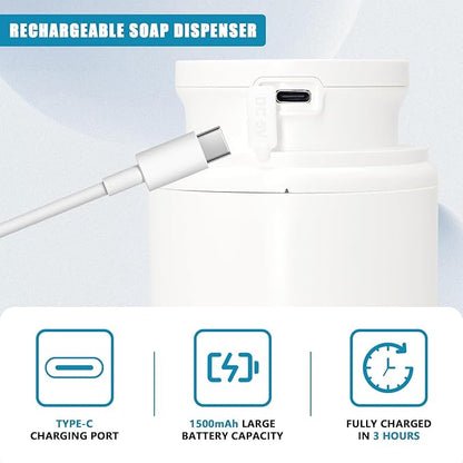 Automatic Soap Dispenser Foaming Touchless 10.14oz/300ml Foam Soap Dispenser Automatic Foam Hand Soap Dispenser with Infrared Sensor for Bathroom Kitchen Sink Hotel Restaurant (White)
