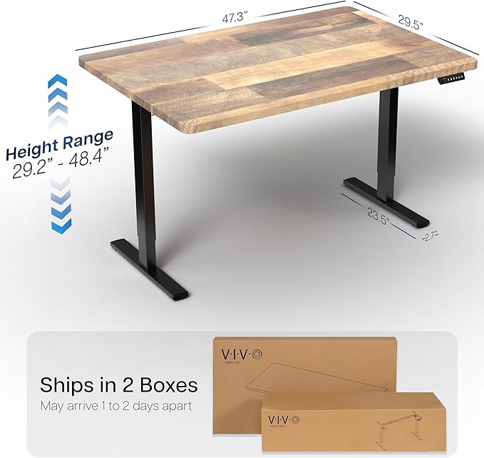 VIVO Electric 48 x 30 in Standing Desk, Memory Height Adjustment, 1B Series, One-Piece Reclaimed Wood Top, Black Frame, DESK-KIT-1B5P