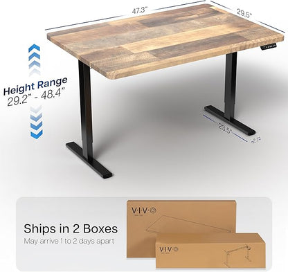 VIVO Electric 48 x 30 in Standing Desk, Memory Height Adjustment, 1B Series, One-Piece Reclaimed Wood Top, Black Frame, DESK-KIT-1B5P