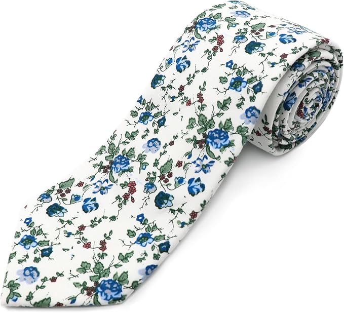 Cotton Floral Ties for Men 2.76" Men's Skinny Tie Linen Flower Printed Neck Tie for Wedding Dating Party