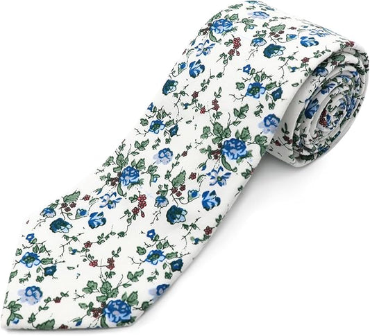 Cotton Floral Ties for Men 2.76" Men's Skinny Tie Linen Flower Printed Neck Tie for Wedding Dating Party