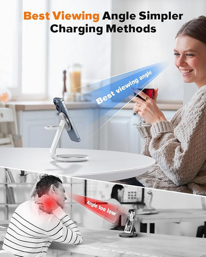 HERRBOL 3 in 1 Charging Station Compatible with Magsafe Charger Wireless Charger Stand for iPhone 17 16e 16 15 14 13 12 Wireless Charging Station for AirPods Wireless Charging Stand for iWatch Series