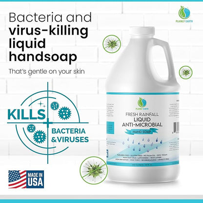 AntiMicrobial Hand Soap, 64 oz Bulk Refill - Antibacterial Hand Soap, Gentle, Scented Moisturizing Hand Soap for Kitchen and Bathroom - Fresh Rainfall