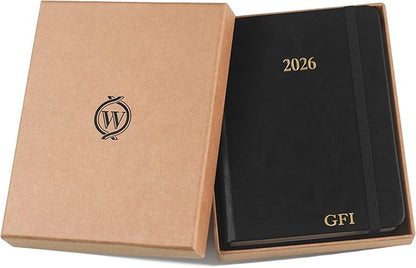 Wykeham's Executive 2026 Daily Journal Planner – US Public Holidays & Format – Customization Available (Personalized Black, 6"×4.5")