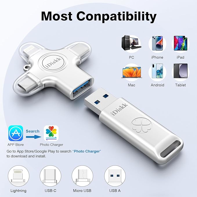 iDiskk USB 3.0 Flash Drive 128GB for iPhone,External Memory Photo Keeper Storage Stick for Picture/Video/Data Saver,Backup for iPad Android, Mac & PC