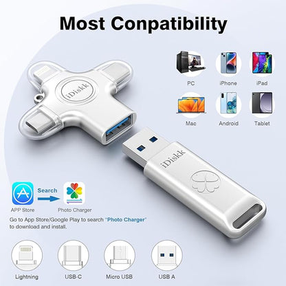 iDiskk USB 3.0 Flash Drive 128GB for iPhone,External Memory Photo Keeper Storage Stick for Picture/Video/Data Saver,Backup for iPad Android, Mac & PC