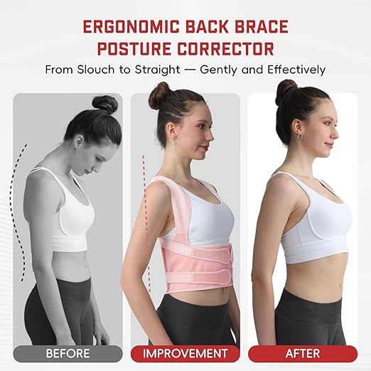Posture Corrector for Women & Men, Adjustable Back Brace Shoulder Straightener with Full Back Support for Upper & Lower Back Pain, Spine Alignment, Hunchback, Scoliosis Relief (Medium, Pink)